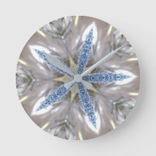 Elegant Festive Christmas Star Shiny Blue White Round Clock