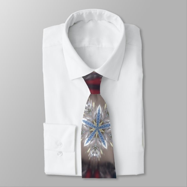 Elegant Festive Christmas Star Shiny Blue White Tie (Tied)