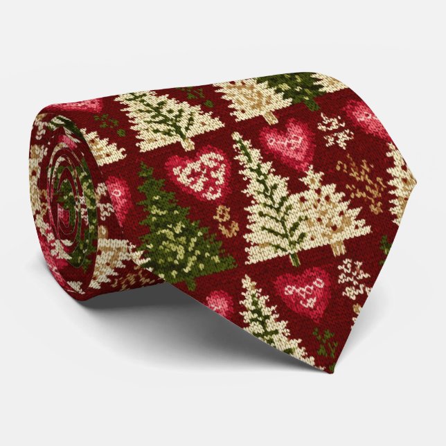Elegant Festive Christmas Tree Pattern  Tie (Rolled)