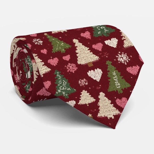 Elegant Festive Christmas Tree Pattern  Tie (Rolled)