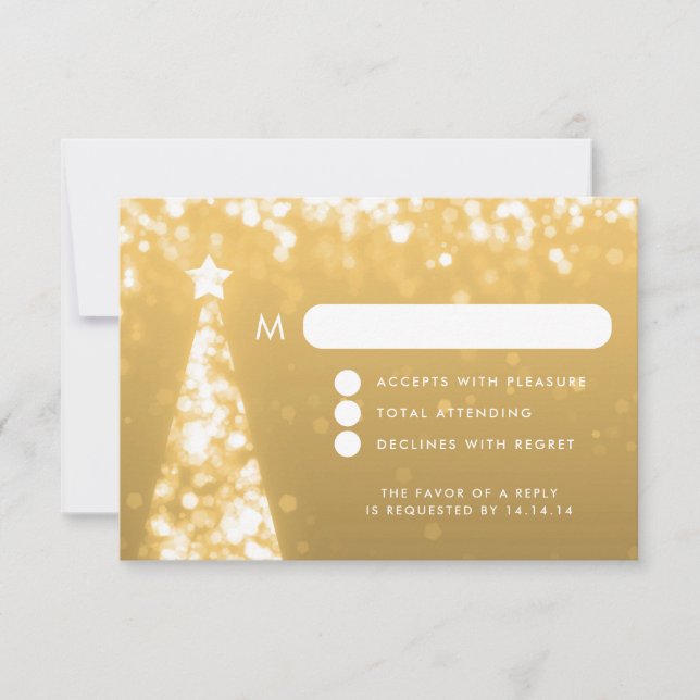 Elegant Festive Christmas Wedding RSVP Gold (Front)