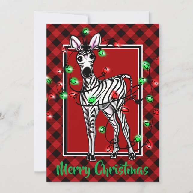 Elegant festive Christmas Zebra twinkle lights Holiday Card (Front)