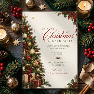 Elegant Festive Classic Christmas Dinner Party Invitation