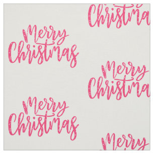 Elegant Festive Cute Pink Merry Christmas Script Fabric