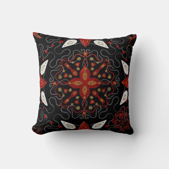 Elegant, festive feel symmetrical floral pattern cushion (Front)