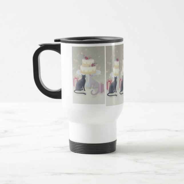 Elegant Festive Feline Celebration Travel Mug (Left)