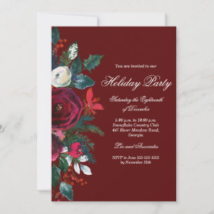 Elegant Festive Floral Christmas Party Invitation