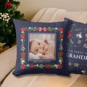 Elegant  Festive Floral First Christmas   Cushion