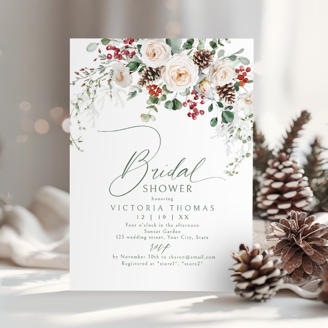 Elegant Festive Floral Holiday bridal shower Invitation (Elegant Festive Floral Holiday bridal shower Invitation)