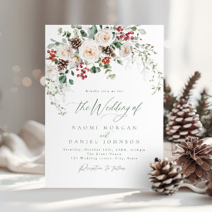 Elegant Festive Floral Holiday Winter Wedding Invitation