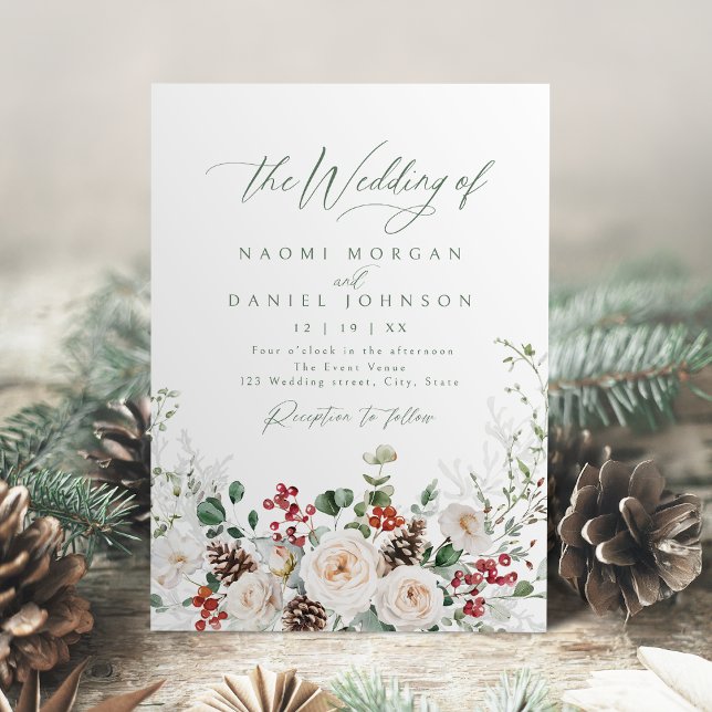 Elegant Festive Floral Holiday Winter Wedding Invitation (Elegant Festive Floral Holiday Winter Wedding Invitation)