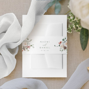 Elegant Festive Floral Holiday Winter Wedding  Invitation Belly Band