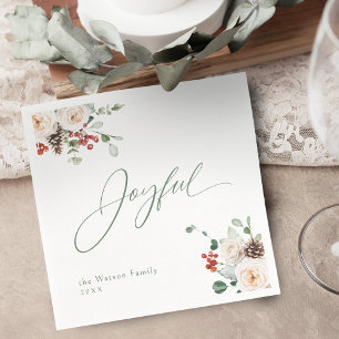 Elegant Festive Floral Joyful Christmas Holiday Napkin