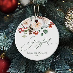 Elegant Festive Floral Joyful Family Christmas Ceramic Tree Decoration