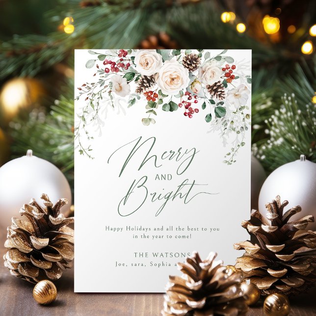 Elegant Festive Floral Merry And Bright Christmas Holiday Card (Elegant Festive Floral Merry And Bright Christmas Holiday Card)