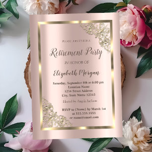Elegant Festive Gold Frame,Rose Gold Retirement In Invitation