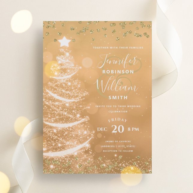 Elegant Festive Gold Wedding Xmas Tree Invitation (Elegant Festive Gold Wedding Xmas Tree Invitation)