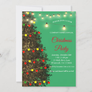 Elegant Festive Green Christmas Tree Lamps Invitation