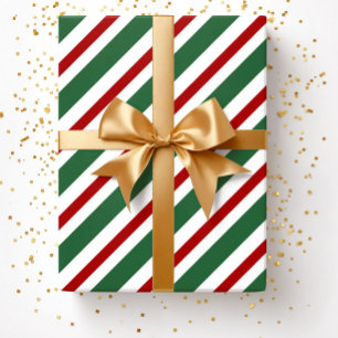 Elegant Festive Green Red Stripes Christmas Wrapping Paper
