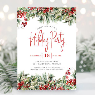 Elegant Festive Greenery Holiday Party Invitation