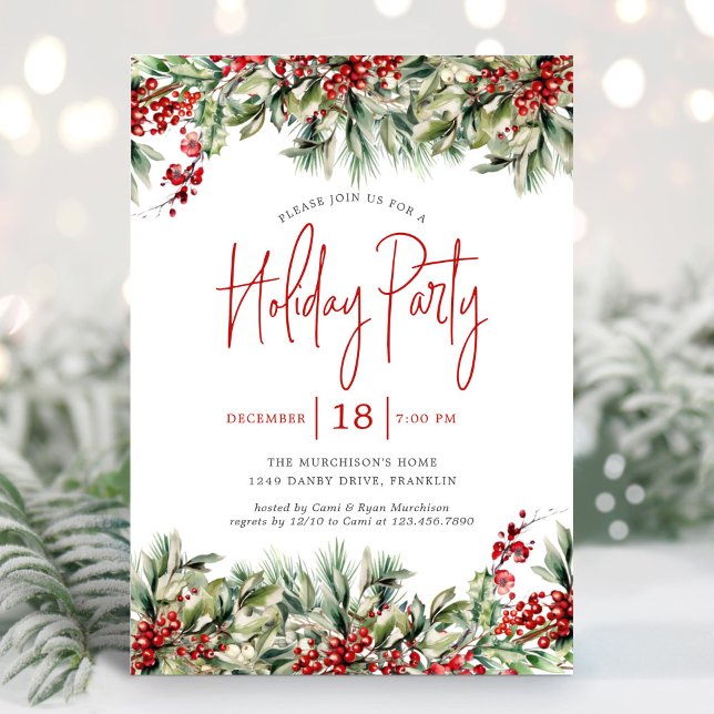 Elegant Festive Greenery Holiday Party Invitation (Creator Uploaded)