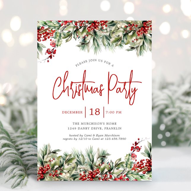 Elegant Festive Greenery Holiday Party Invitation (Creator Uploaded)
