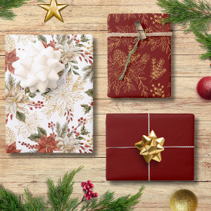 Elegant Festive Holiday Floral Poinsettia Wrapping Paper Sheet