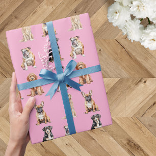 Elegant Festive Light Pink Puppy Dog Birthday Wrapping Paper