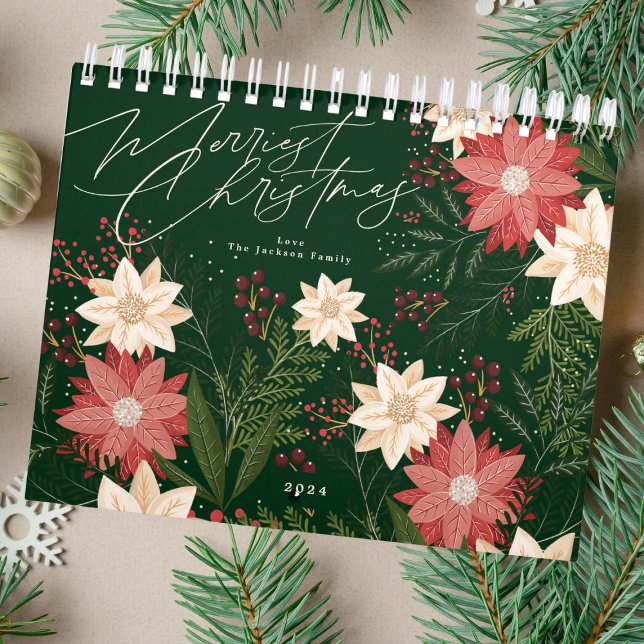 Elegant Festive Merry Christmas Poinsettia Holiday Calendar (Creator Uploaded)
