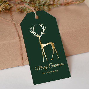 Elegant Festive Minimal Green Christmas Reindeer Gift Tags