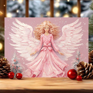 Elegant Festive Pink Angel Christmas  Holiday Card