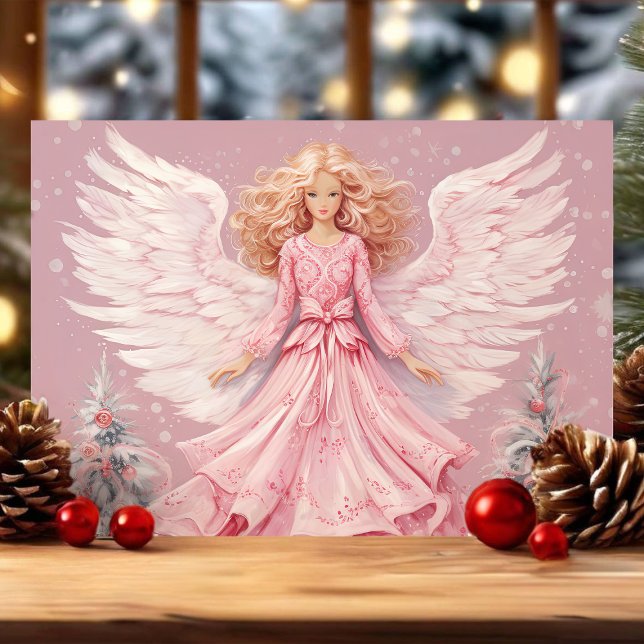 Elegant Festive Pink Angel Christmas  Holiday Card (Creator Uploaded)
