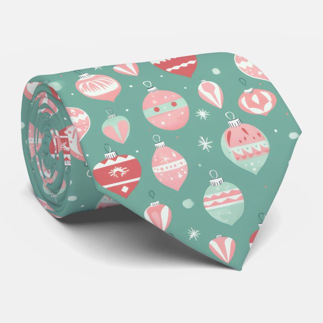 Elegant Festive Pink Christmas Baubles Pattern Tie (Rolled)