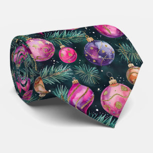 Elegant Festive Pink Christmas Baubles Pattern Tie