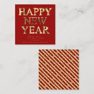 Elegant Festive Red and Gold Look Happy New Year Square Business Card
