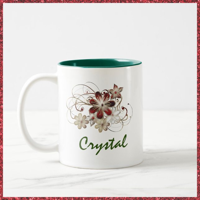 Elegant Festive Red and Green Floral Two-Tone Coffee Mug (Creator Uploaded)