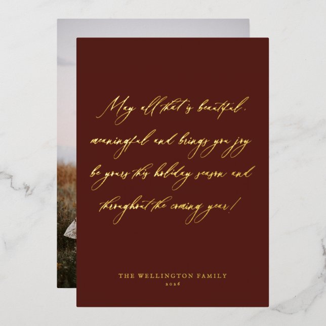 Elegant Festive Red Calligraphy Christmas Photo (Front/Back)