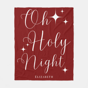 Elegant Festive Red White Personalised Christmas  Fleece Blanket