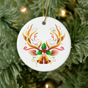 Elegant Festive Reindeer Antlers  Modern Christmas Ceramic Tree Decoration