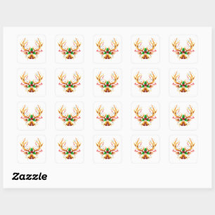 Elegant Festive Reindeer Antlers Modern Christmas Square Sticker