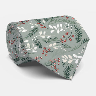 Elegant Festive Sage Green Christmas Leave Pattern Tie
