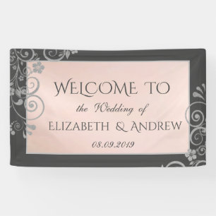 Elegant Festive Silver  Flowers  Wedding Banner