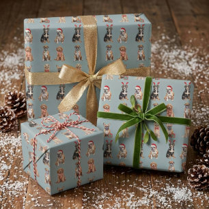 Elegant Festive Snow Blue Puppy Dog Christmas Wrapping Paper