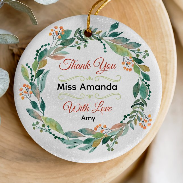 Elegant festive teacher Christmas wreath Ceramic Tree Decoration (Creator Uploaded)