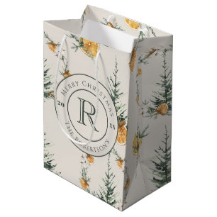 Elegant Festive Warm Winter Watercolor Monogrammed Medium Gift Bag