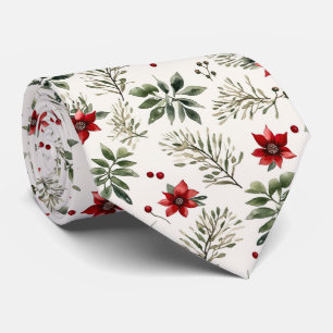 Elegant Festive White and Green Christmas Pattern Tie
