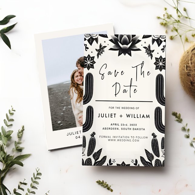 Elegant Fiesta Cactus Floral Mexican Wedding Save The Date (Creator Uploaded)