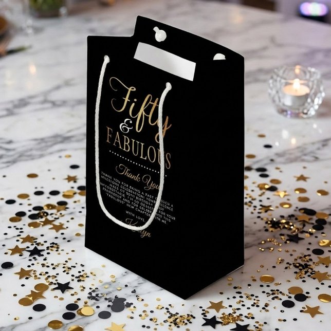 Elegant Fifty and Fabulous! 50th Birthday Party Small Gift Bag (Creator Uploaded)