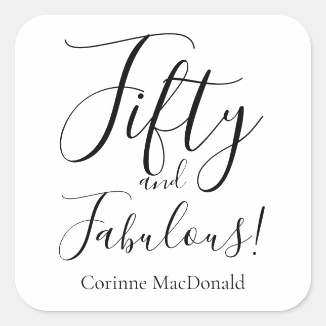 Elegant Fifty and Fabulous 50th Birthday Party Square Sticker (Front)