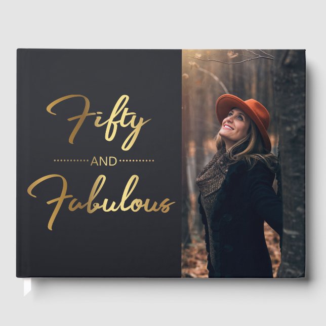Elegant Fifty And Fabulous 50th Birthday Photo Guest Book (Front)